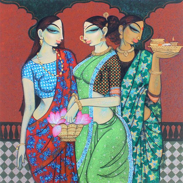 Buy Original Three Friends Painting online By Varsha Kharatmal