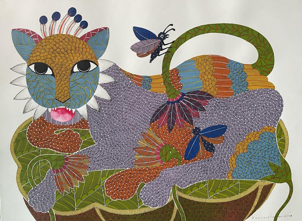 ゴンドアートNo.26 Reverence to the holy cow – Bridge Bharat