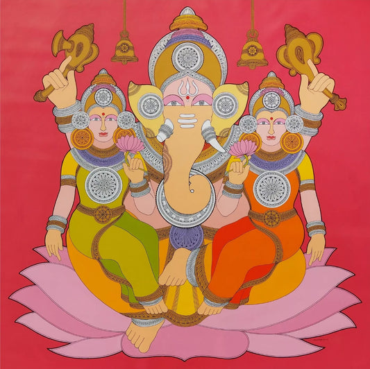Sri Ganesha with Consorts Buddhi Siddhi