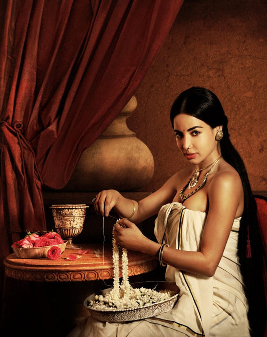 Lady Making Garland Raja Ravi Verma